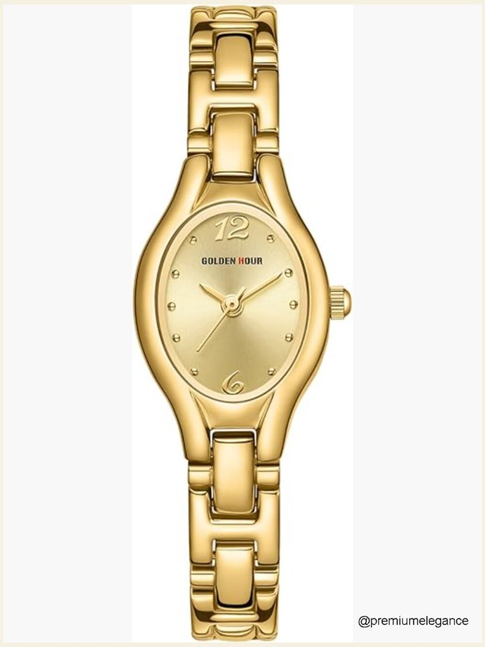 Vintage Oval Case Bracelet Watch - Gold Dial, Adjustable Link Band, 7.5"